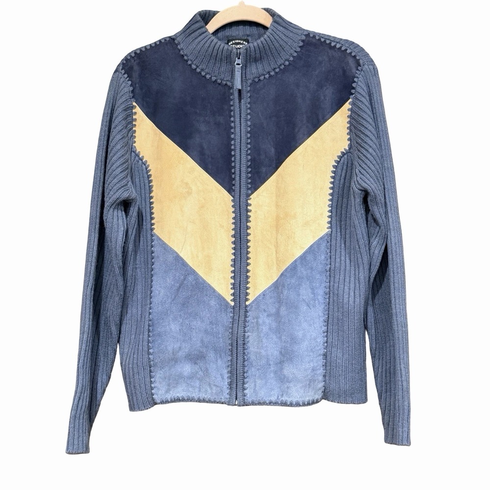 Vintage Designers Studio Originals Knit And Leather Cardigan Jacket Women's